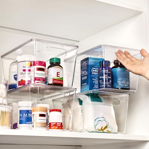 12 Pack Clear Stackable Storage Bins with Lids and Handles (L( 11"L x 7.5"W x 6"H))