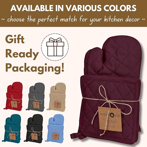 4 Piece Set 2 Oven Mitts & 2 Potholders (Burgundy Wine)
