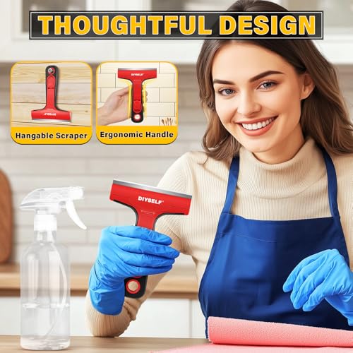 Razor Blade Scraper with 10 PCS 4" Blades (10PCS Metal Blades / Red)