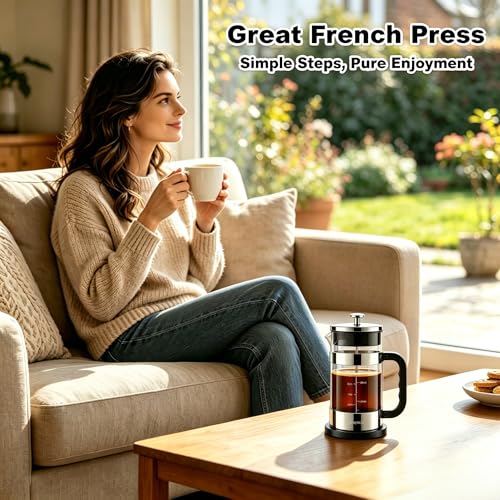 French Press Coffee Maker 34oz (New Style Sliver / 34oz)