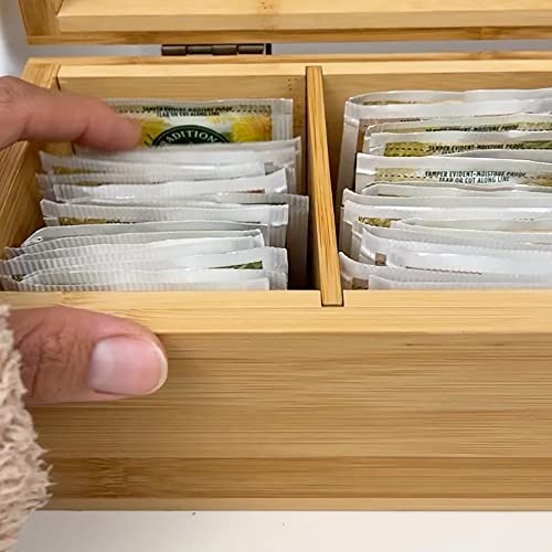 Bamboo Tea Organizer Box Chemical Free Eco (4-Slot Across / Solid Bamboo)
