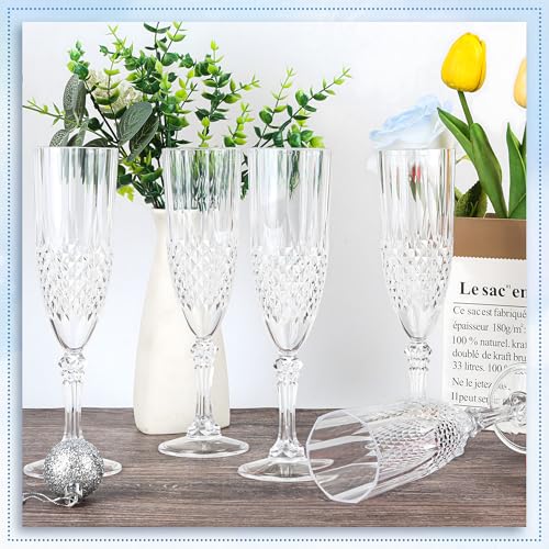 100 Pack Plastic Champagne Flutes (Transparent)