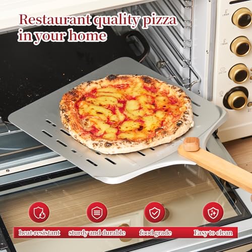 15x12 Inch Pizza Stone & 12 Inch Rotatable Pizza Peel Set (15" x 12" | With Pizza Peel)