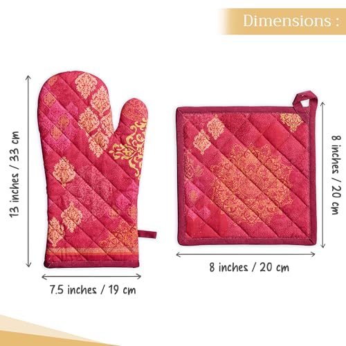 100% Cotton Oven Mitt & Pot Holder Set (045 - Versailles / 7.5" x 13" & 8" x 8" (Oven Mitt & Pot Holder))