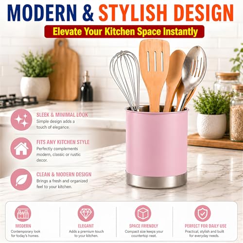 Stainless Steel Utensil Crock with Anti (Pink / Extra Large)
