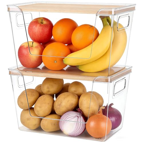 2 Set Potato And Onion Storage Bins with Bamboo Lid (2 Count)
