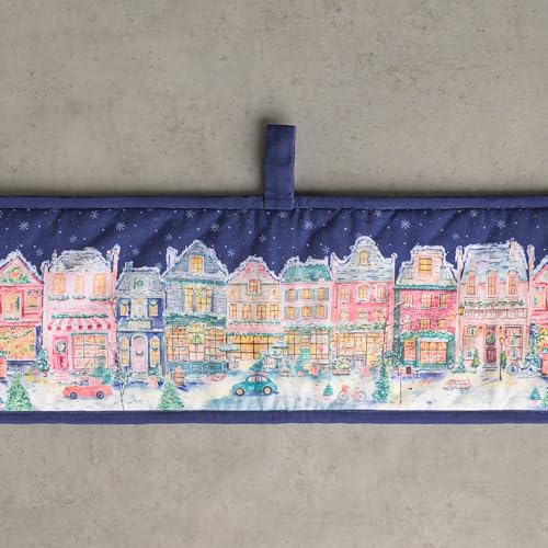 Double Oven Mitts 100% Cotton Double Oven Glove (123 - Christmas Market - Blue / 7" x 35" (Double Oven Mitt))