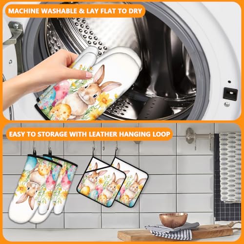 Easter Rabbits Oven Mitts and Pot Holders Sets 4Pcs (Easter Rabbits)