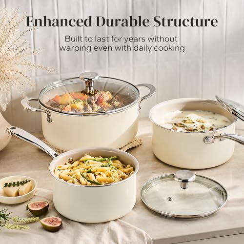 Stock Pot Set with Lid 5Qt (Beige / 6pc Set)
