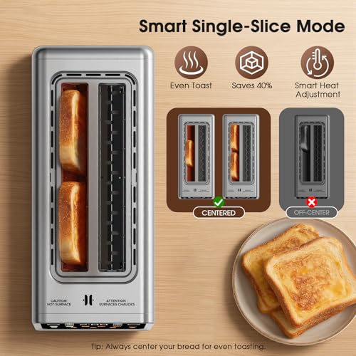 Toaster 4 Slice Long Slot for Bagels & Artisan Bread (Stainless steel / 2 Slots 4 Slice)