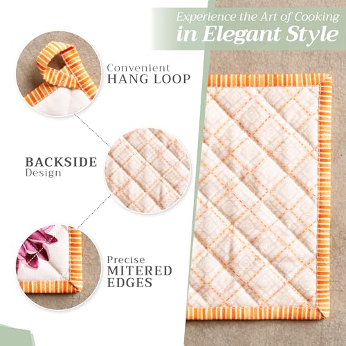 100% Cotton Oven Mitt & Pot Holder Set (069 - Pumpkin Garden - Cloudy Cream / 7.5" x 13" & 8" x 8" (Oven Mitt & Pot Holder))
