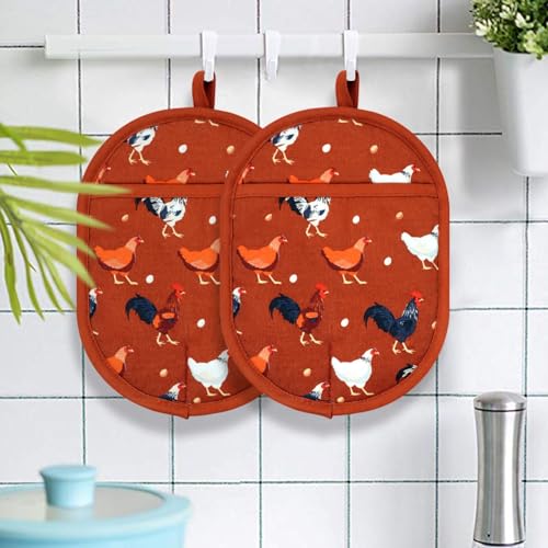 Pot Holders with Transparent Clear Silicone Shell and Nice Rooster Flower (Potholders / Rooster Flower)
