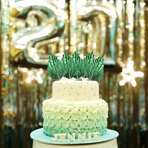 6Pcs Paper Palm Fan Cake Toppers Palm Spear Leaves Fan Cupcake Toppers Cake Insert Decorations Craft DIY Cake Bakeware Decoration for Birthday Party Wedding Party Decor Supplies Light Green (6 Count)