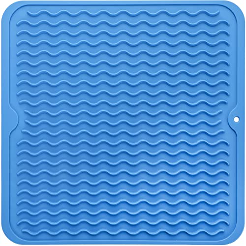 Silicone Dish Drying Mat for Multiple Usage (Lichen Blue / 12"L x 12"W)