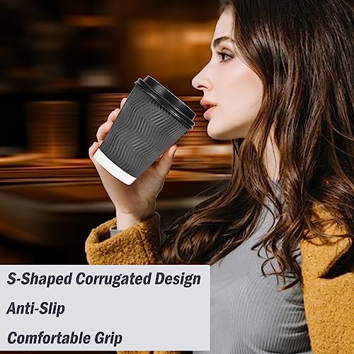 50 Pack 8 oz Insulated Disposable Coffee Cups With Lids (Gray / 8OZ-50Pack)