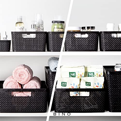Woven Plastic Basket (Black / 3PK- L)