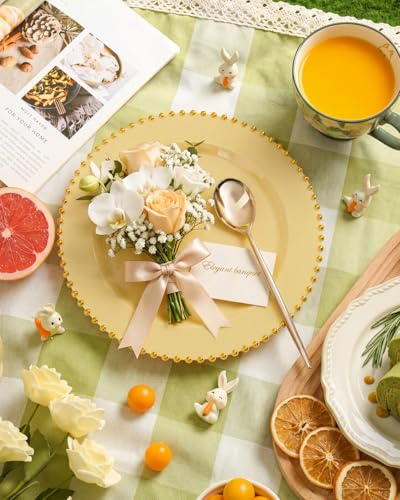 180PCS Yellow Gold Plastic Plates Set for 30 Guests Wedding Party (Yellow and Gold Plastic Dinnerware Set / 180PCS)