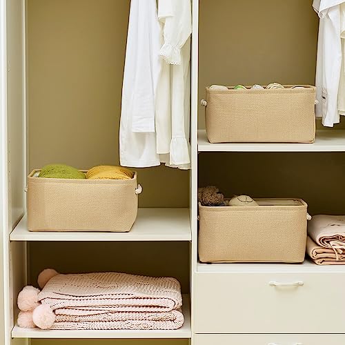 Storage Bins for Shelves (Beige / 3PCS/Medium -13.8Lx9.8Wx6.7H)