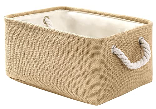 Decorative Basket Rectangular Fabric Storage Bin Organizer Basket with Handles for Clothes Storage (Beige / Medium -13.8Lx9.8Wx6.7H)