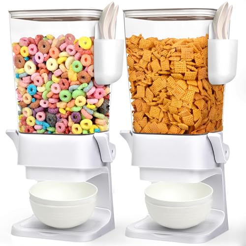 Cereal Dispenser Countertop with 4 Pack Bowls and Spoons 5.5 Qt (5.5Qt & White & 2pack)