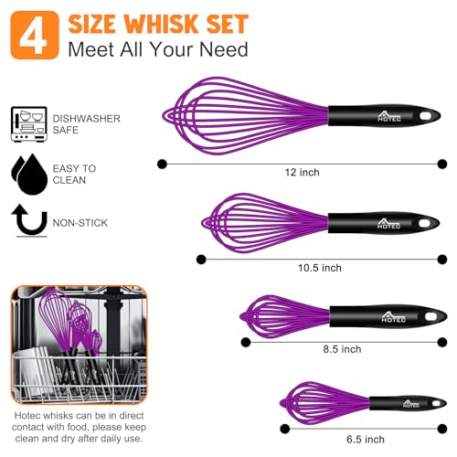4 Pieces Silicone Whisks Set (Purple)
