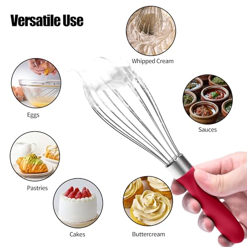 18 8 Stainless Steel Balloon Whisk for Cooking (S / Red)
