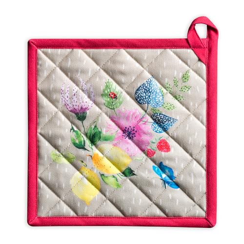Pot Holders 100% Cotton Potholders (105 - Jardin D'ete - Fog / 8" x 8" (Pot Holder Pack of 1))