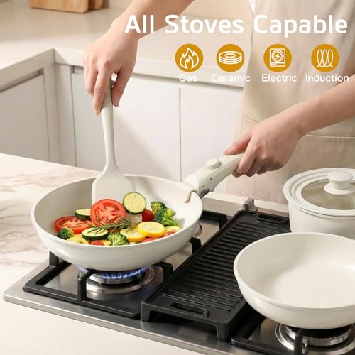 Pots and Pans Set Non Stick (Cream White / 17PCS-Standard)