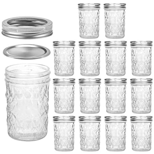 Mason Jars 15 PACK 8 OZ Canning Jars Jelly Jars With Regular Lids