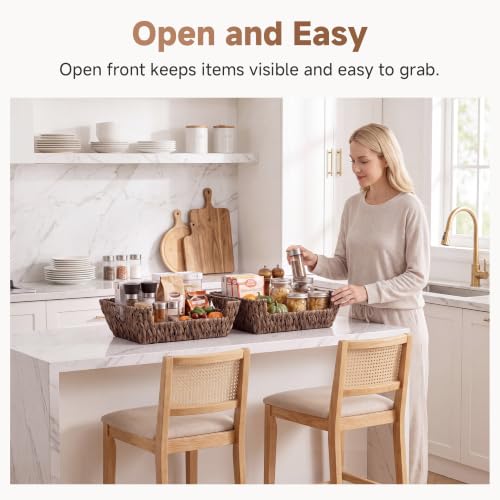 Pantry Baskets for Organizing (Brown(Water Hyacinth) / 16 ½"L x 12 ½"W x 5"H)