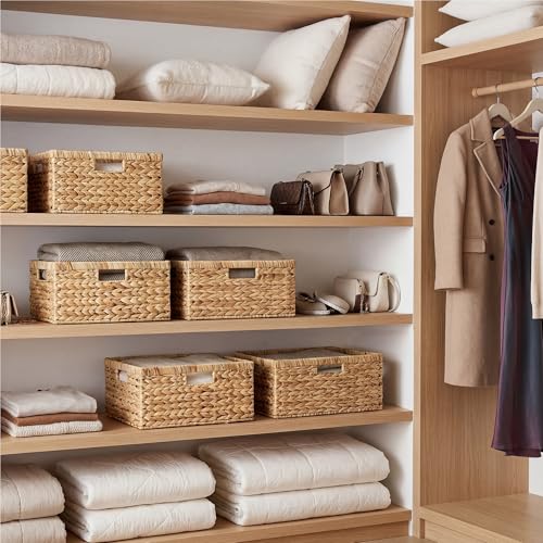 Wicker Baskets for Storage (Natural (Water Hyacinth) / 16½"L x 13"W x 7½"H)