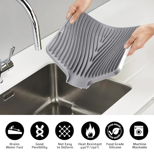 Silicone Dish Drying Mat for Kitchen Counter (Grey-2pcs / 16" x 12")