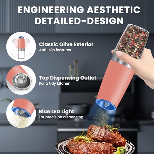 Battery Operated Gravity Salt And Pepper Grinder Set (Pink)