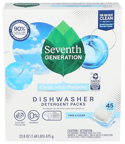 Dishwasher Detergent Packs Free & Clear for sparkling dishes Dishwasher tabs 45 count (45 Count)