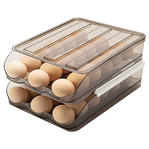 Egg Holder for Refrigerator Auto Scrolling Organizer Plastic Stackable Storage Container Reusable Clear Tray Box Basket Bin Lid Drawer Carrier Keeper