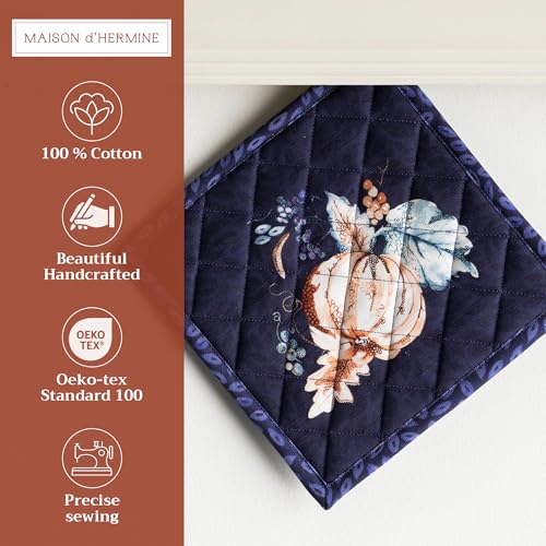 Pot Holders 100% Cotton Potholders (072 - Pumpkin Blues / 8" x 8" (Pot Holder Pack of 2))