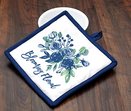 Pot Holders Heat Resistant Cotton Set of 3 Nonslip 8"x8" Inch Hot Pads for Kitchen (8x8 inches / Blooming Floral)