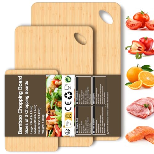 Wood Cutting Board Set of 3 (3 bamboo boards)