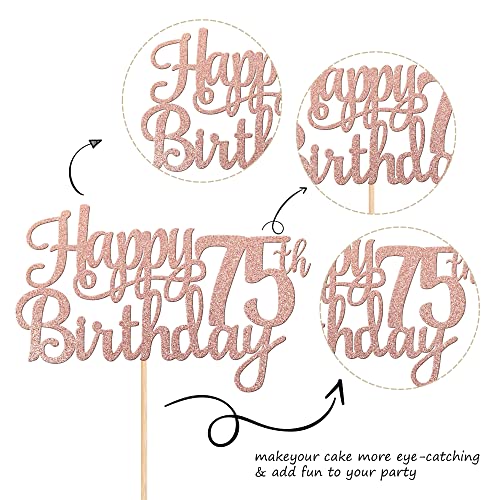 1 PCS Happy 75th Birthday Cake Topper Glitter Cheers to 75 Years Birthday Cake Pick 75 Fabulous Cake Decoration for Happy 75th Birthday Theme Party Decorations Supplies Rose Gold (Rose Gold / 75th)