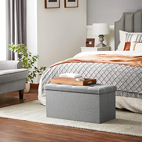 Ottoman Storage Bench (Light Gray + White / 15"D x 30"W x 15"H (without Flipping Lid))