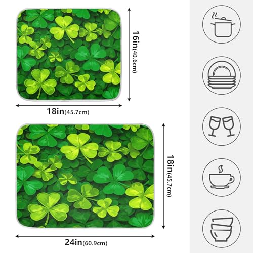 Patricks Day Shamrocks Lucky Clover Leaves Dish Drying Mat for Kitchen Counter Absorbent Microfiber Small Drying Pad Dish Mats for Kitchen Countertops 16 x 18 Inch (18" x 16")