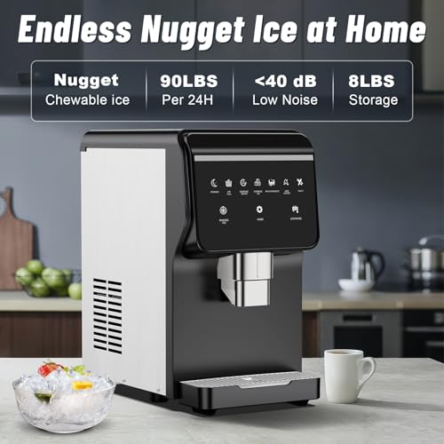 Nugget Ice Maker Countertop with 7Lbs Storage (Nugget Ice Countertop-90LBS/24H)