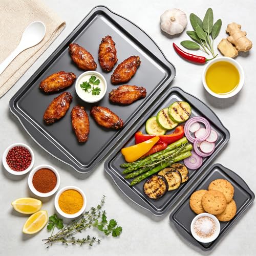 Baking Sheet Set of 3 (3 PCS Baking Pan Set)