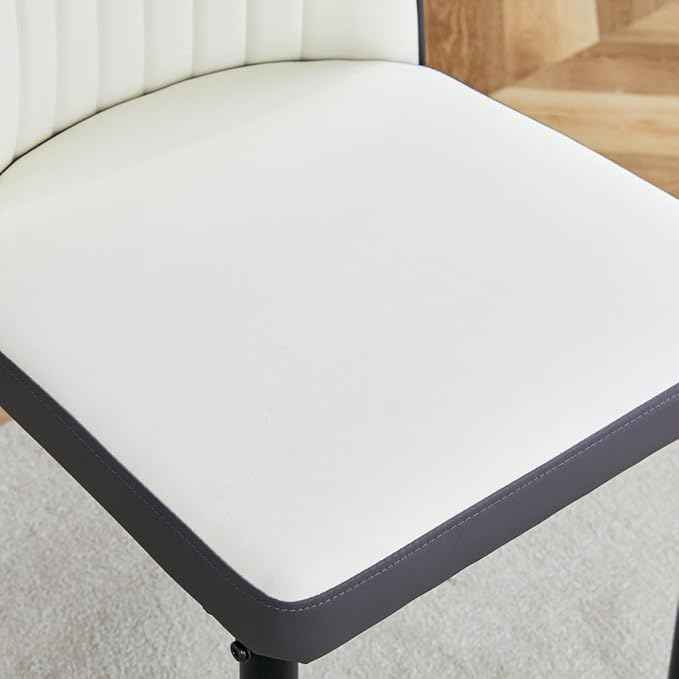 Modern Dining Chairs Set - Off-White PU Leather Armless Chairs with Metal Legs for Dinner Room, Office, Waiting Room (Set of 4)