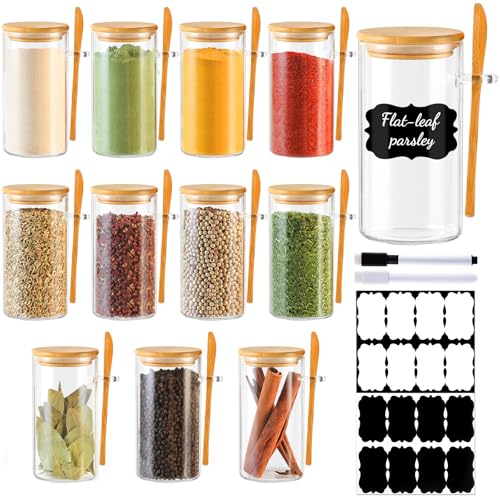 12 Pack 10 oz Round Glass Spice Jars with Lids and Spoons (12pcs-Round / 10oz)