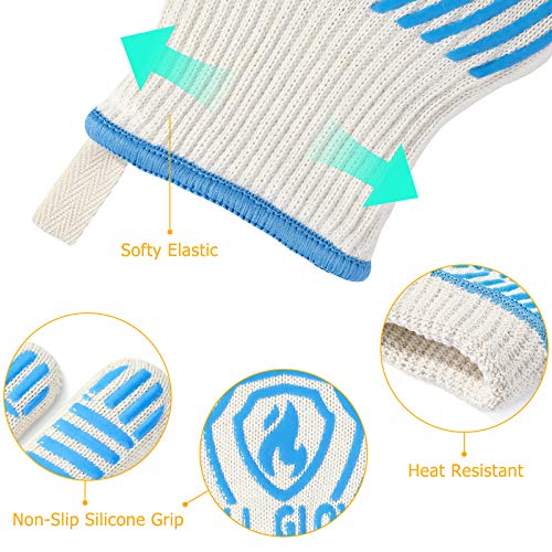 BBQ Gloves Oven Gloves 1472℉ Extreme Heat Resistant (Light Blue / One Size Fits Most(Regular Cuff))