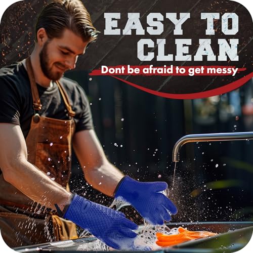 S Silicone Smoker BBQ Gloves (Azure / Small)