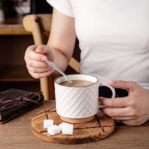 12 OZ Stackable Coffee Mugs Set of 4 (Off-White / 12oz (With Stand))