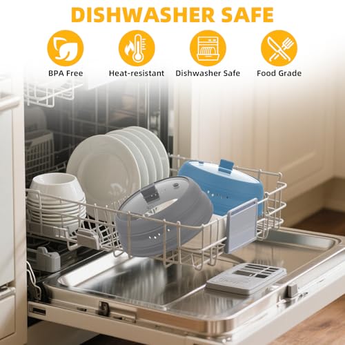 Microwave Splatter Cover Glass Cover Guard Lid with Collapsible Silicone for Food Pot Plate Cover 9.8 inch Light Grey (LIGHT GREY / 9.8 inch)