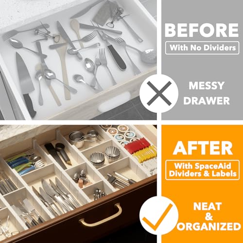 Bamboo Drawer Dividers with Inserts and Labels (2.35''H, 17''-22''L, 10 Dividers / WHITE)